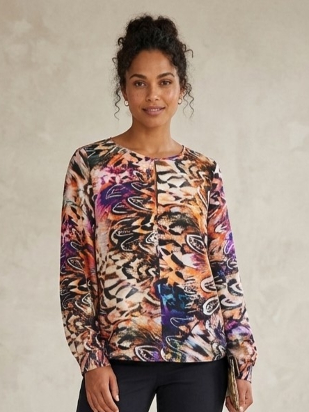 Mario Serani Abstract Multicolor Long Sleeve Blouse Size Large - Picture 1 of 7